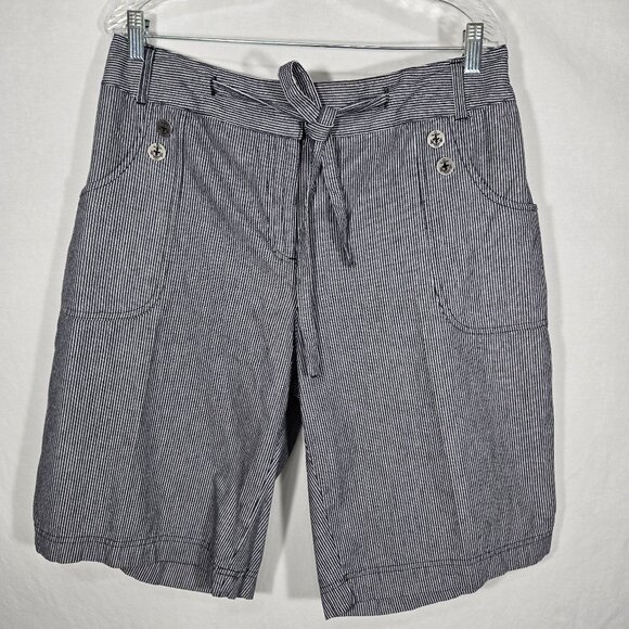 Vintage Pants - VINTAGE Striped Elastic Waist Drawstring Cargo BERMUDA Shorts Women's Size L/XL.